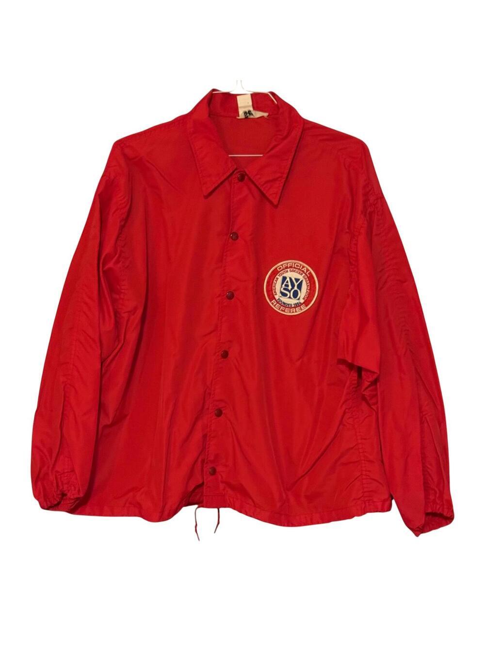 Red Nylon Jacket Snap Front Referee Logo 90s Vintage Swingster L